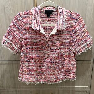 RARE J. Crew Collection Pink and White French Tweed Blouse Top